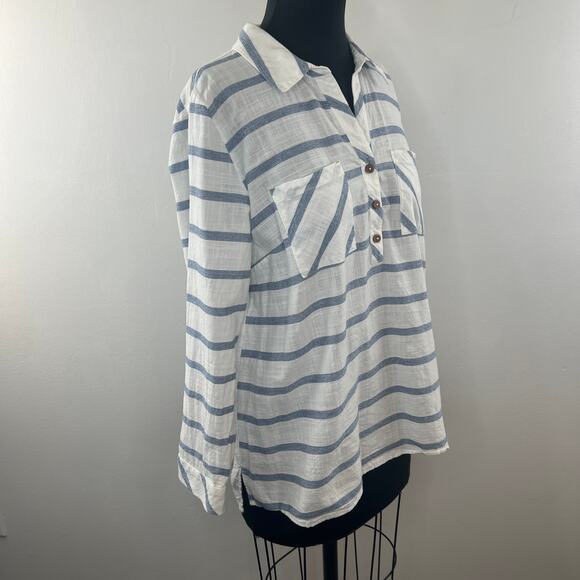 Soft Surrounding White Blue Top Cotton Striped Collared Half Placket Size XL - Picture 4 of 9